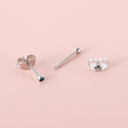 12 Pairs Ear Piercing Stud Earrings for Ear Piercing Guns, Surgical Stainless Steel Multicolor Round Heart Star Cubic Zirconia Birthstone Stud Earrings Set - style: Silver round 2mm