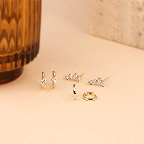 Freekiss 3 Pairs Hoop Earrings Set - Dainty Stud Dangle Cartilage for Women | Hypoallergenic Earrings, Cubic Zirconia Stackable Trendy Small Set Jewelry Gifts for Women - style: leaf set