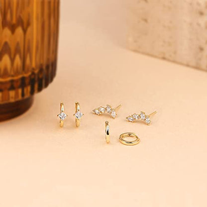 Freekiss 3 Pairs Hoop Earrings Set - Dainty Stud Dangle Cartilage for Women | Hypoallergenic Earrings, Cubic Zirconia Stackable Trendy Small Set Jewelry Gifts for Women - style: leaf set