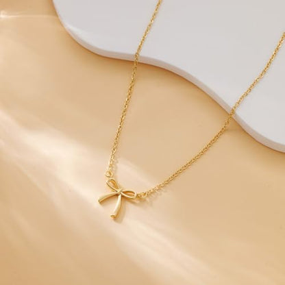 Thaivor Necklace for Women Dainty Bow Necklace 14K Gold Plated Cute Choker Small Pendant Charm Necklaces Teen Gift Trendy Stuff Personalized Jewelry Gifts - color: Gold-Cable-1