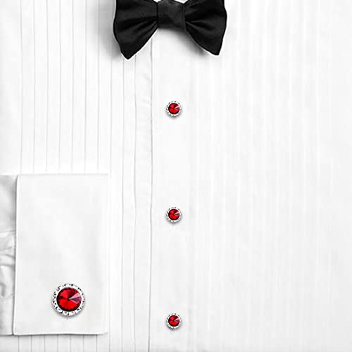 AMITER Crystal Cufflinks and Tuxedo Studs for Men, Cuff Links Suits for Shirt Formal Dress Business Wedding Anniversary - color: Red