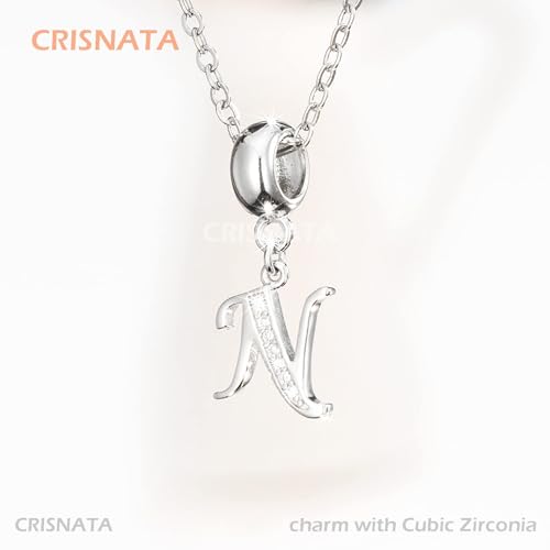 26 Letter Pendant Charms, Polished 925 Sterling Silver Complete Initial A-Z Dangling CZ Stone Alphabet Beads, fits European Bracelet Necklace, Gift for Mother/Father/Daughter/Son/Sister/Aunt - color: Letter N CZ Pendant Charm