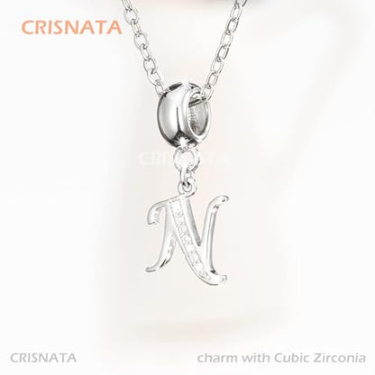 26 Letter Pendant Charms, Polished 925 Sterling Silver Complete Initial A-Z Dangling CZ Stone Alphabet Beads, fits European Bracelet Necklace, Gift for Mother/Father/Daughter/Son/Sister/Aunt - color: Letter N CZ Pendant Charm