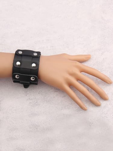 JAOYU Punk Leather Cuff Bracelet Goth Leather Wristband Rock Bracelet Biker Bracelet for Men Leather Armband Black Handmade Jewelry - color: Leather Wristband for Men