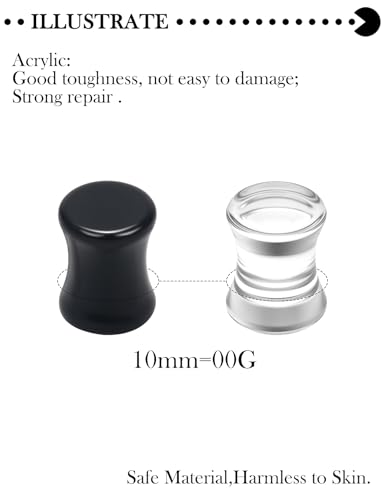 6G-50mm Acrylic Solid Gauges for Ear Tunnel Plugs Stretcher lightweight Plugs Clear Black Double Flared Flesh Tunnels Earrings for Women Men - color: Clear/Black:00G = 10mm