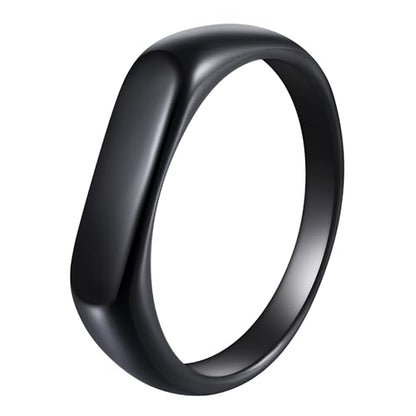 Mens Stainless Steel Plain Signet Rings 4/7/10/14MM Rectangular Pinky Rings | High Polish Classic Blank Thumb Rings, Everyday Comfit Wear, Gift for Men - color: Black04