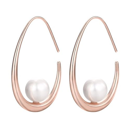 14k Gold Plated Lightweight Pearl Earrings,Trendy Jewelry,Teardrop Hoop Earrings for Women,Pearl Drop Earrings,Elegant Jewelry for Gifts - color: rose gold drop pearl