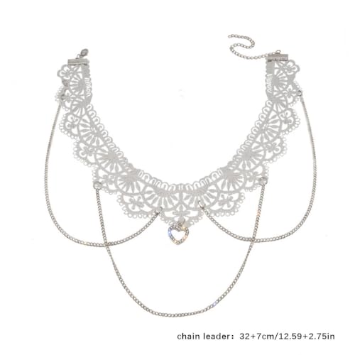 Lace Heart Choker Necklace, Multi-Layer Tassel Gothic Lolita Jewelry | Lace choker with heart pendant and multi-layer tassels. Romantic gothic aesthetic, perfect for lolita or edgy party looks.