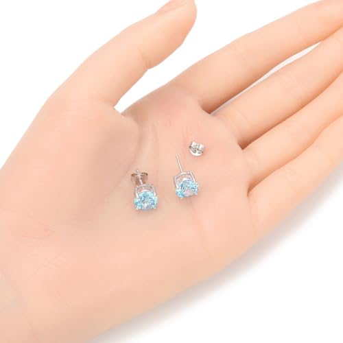 Adabele Authentic Sterling Silver Birthstone Stud Earrings 6mm 8mm Cubic Zirconia Imitation Diamond Gemstone Hypoallergenic Nickel Free Tarnish Resistant Women Fine Jewelry - color: March, size: 8mm/2 Carat/Large