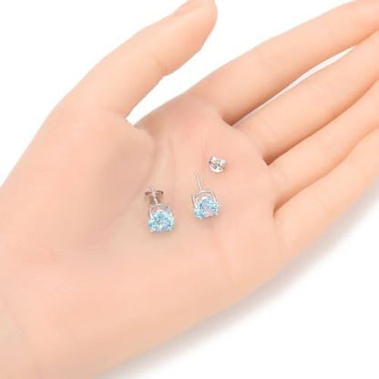 Adabele Authentic Sterling Silver Birthstone Stud Earrings 6mm 8mm Cubic Zirconia Imitation Diamond Gemstone Hypoallergenic Nickel Free Tarnish Resistant Women Fine Jewelry - color: March, size: 8mm/2 Carat/Large