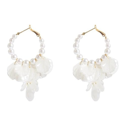 Seashell Pearl Stud Earrings for Women Ocean Sea Theme Sweet Double Layer Acrylic Shell Lightweight Dangle Drop Earrings for Summer Beach Holiday Halloween Party Jewelry Accessories - color: Pearl hoop earrings