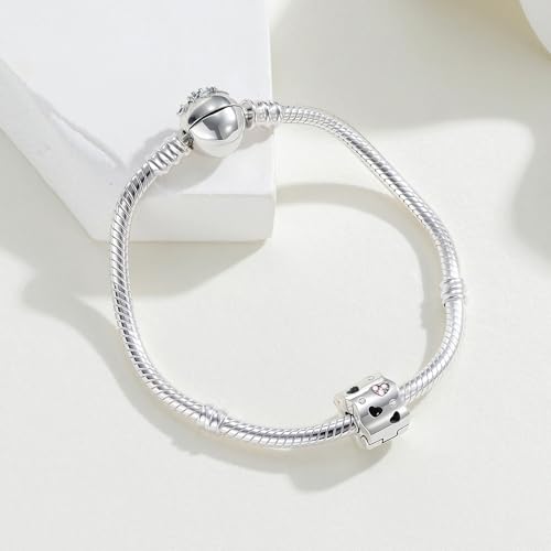 KEQ Clip Spacer Charm for Bracelet 925 Silver Pave Cubic Zirconia Clip Lock Stopper Bead Spacer For Women Bracelets Stopper Birthday Gifts European Openable Beads 2pcs - color: Heart