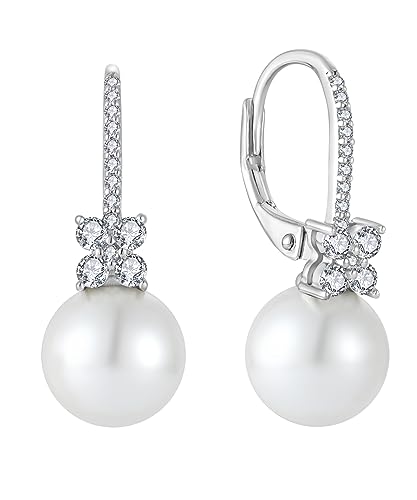 Pearl Earrings for Women 925 Silver Freshwater Real Pearl Drop Dangling Earrings for Birthday Christmas Anniversary - color: Silver