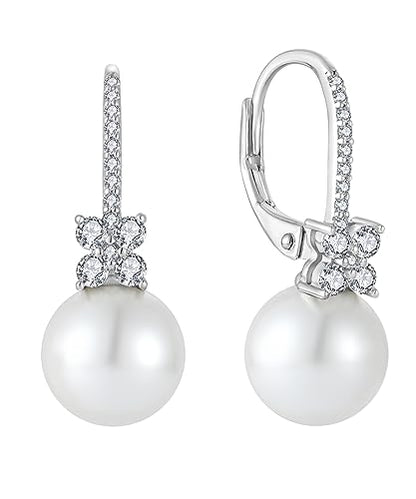 Pearl Earrings for Women 925 Silver Freshwater Real Pearl Drop Dangling Earrings for Birthday Christmas Anniversary - color: Silver