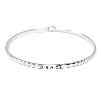 by you Inspirational Positive Message Engraved Thin Cuff Bangle Hook Bracelet - color: Grace-Silver