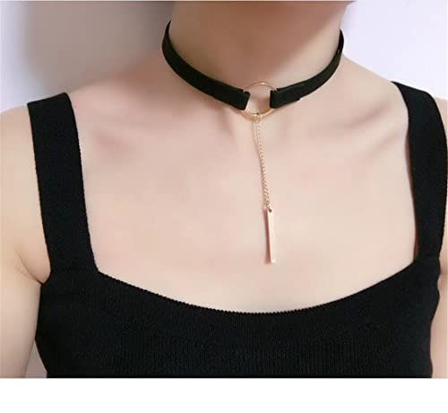 PAMTIER Womens Black Velvet Circle Round Chrams Pendant Ribbon Gothic Collar Choker Necklace with Beads - color: Font Pendant Gold