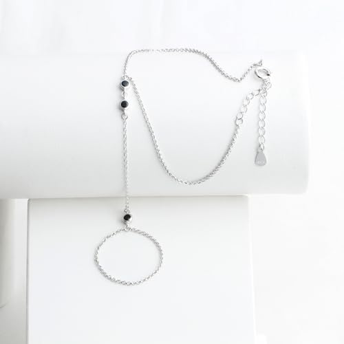 Kakikaki 925 Sterling Silver Finger Ring Bracelet Hand Chain for Women | Slave Bracelets 7" to 9" Adjustable - color: Silver, style: 3 Black
