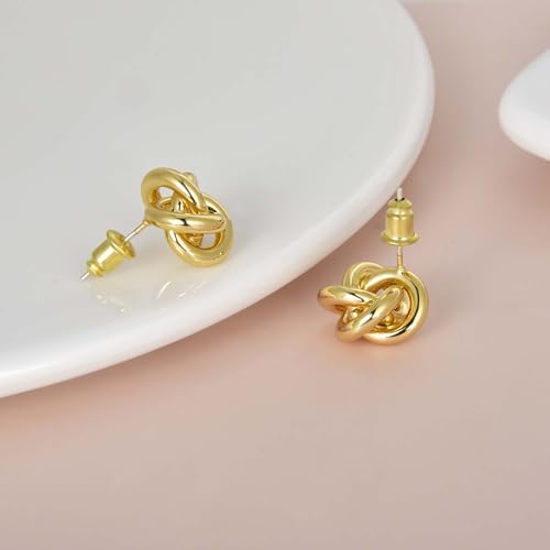 Love Knot Stud Earrings for Women Gold Plated Knot Earrings Geometric Twisted Statement Earrings Trendy Jewelry - color: Gold 13.5mm Knot