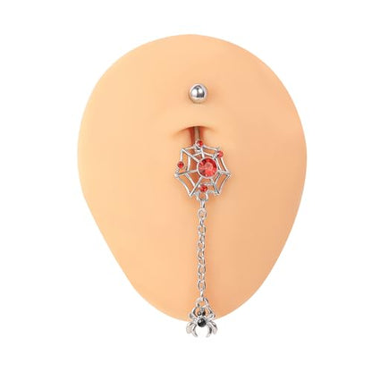 14G Surgical Stainless Steel Dangle Belly Button Rings for Women Belly Ring Dangling Piercing Jewelry CZ Snake lizard Skull Spider bat Halloween Party Punk Rock - style: Silver Spider
