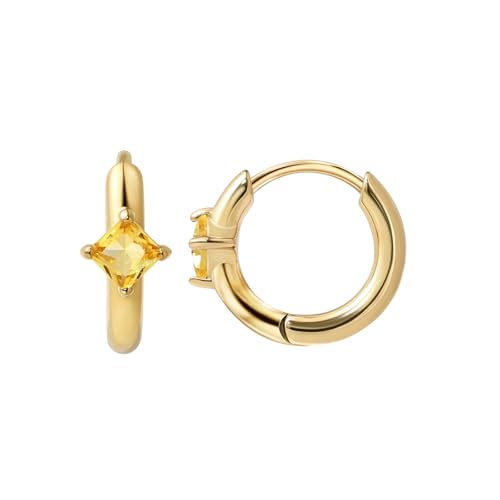 316L Surgical Steel Birthstone Hoop Earrings for Women | Lightweight, 5A Cubic Zirconia, Hypoallergenic, Lead & Nickel Free, 8mm Huggie Hoops - color: 18k gold-plated: 11. November (Citrine)
