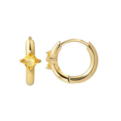 316L Surgical Steel Birthstone Hoop Earrings for Women | Lightweight, 5A Cubic Zirconia, Hypoallergenic, Lead & Nickel Free, 8mm Huggie Hoops - color: 18k gold-plated: 11. November (Citrine)