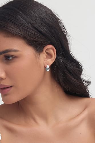 Small Chunky Hoop Earrings for Women 14k Real Gold Plated 925 Sterling Silver Post Oval Hoop Earrings Hypoallergenic Thick Huggie Hoops Earrings Jewelry Gifts for Women - color: silver