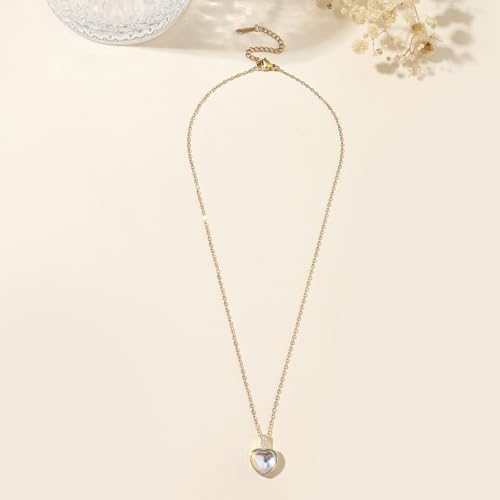Heart Birthstone Necklace for Women, 14K Gold Plated Birthstone Pendant Necklace Cubic Zirconia Diamond Necklace Dainty Gold Necklace Birthday Gifts for Women Girls - color: 06. June(Moonstone)