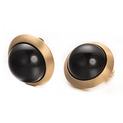 Yoursfs Clip on Earrings for Women Round Faux Pearl Earrings Clipon 18K Gold Plated Non Pierced Earring Jewelry - color: Yellow GP Black Pearl Clips on