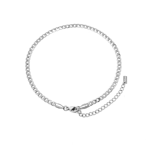Stainless Steel Chain Ankle Bracelet for Women Adjustable Waterproof Anklet - color: Silver / 3.8mm Cuban