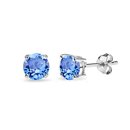 Sterling Silver Birthstone Crystal Solitaire Stud Earrings for Women and Men - color: September - Blue