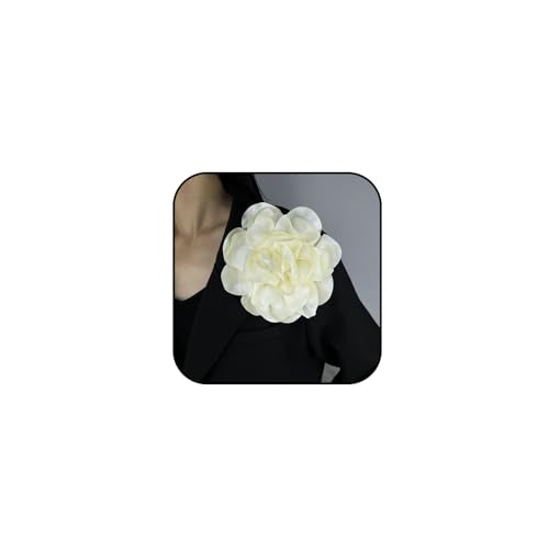 Dainty Satin Fabric Rose Flower Brooches 7.5in Extra Large Big Camellia Flower Brooches Lapel Pins for Women Wedding Party Dance Dress Clothes Accessories - color: Beige
