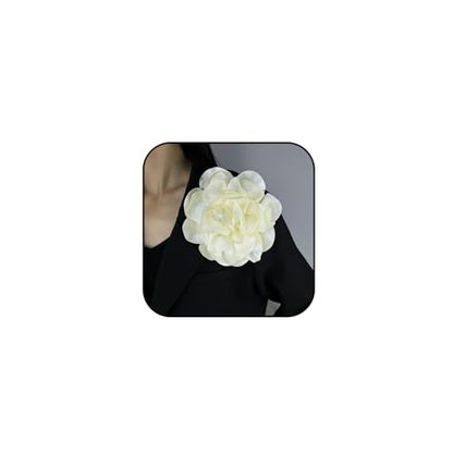 Dainty Satin Fabric Rose Flower Brooches 7.5in Extra Large Big Camellia Flower Brooches Lapel Pins for Women Wedding Party Dance Dress Clothes Accessories - color: Beige