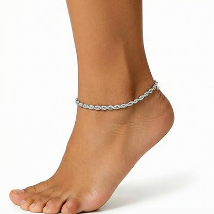 Stainless Steel Chain Ankle Bracelet for Women Adjustable Waterproof Anklet - color: Silver / 4mm Rope