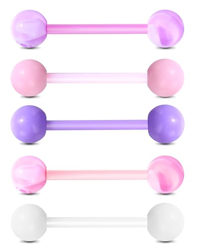Jewseen 5PCS Tongue Barbells 14G Acrylic tongue piercing jewelry Candy Color tounge bars tongue piercing jewelry tongue rings for women - color: Purple