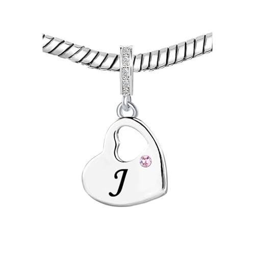 KunBead Initial A-Z Letter Pink Heart Alphabet Birthday Dangle Love Charms Compatible with Pandora Charm Bracelet for Auntie Friend Sister Mom Daughter Nana Granddaughter Wife - style: Letter J