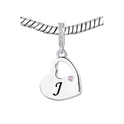 KunBead Initial A-Z Letter Pink Heart Alphabet Birthday Dangle Love Charms Compatible with Pandora Charm Bracelet for Auntie Friend Sister Mom Daughter Nana Granddaughter Wife - style: Letter J