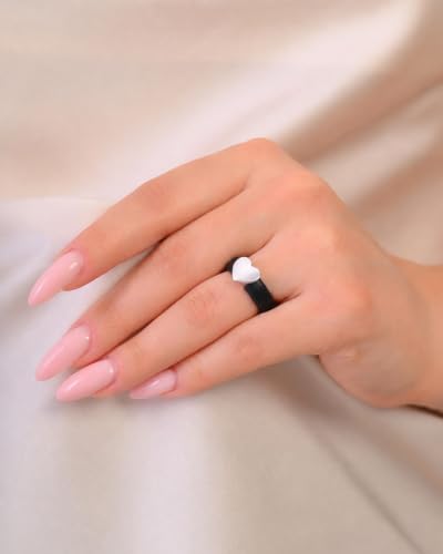 Rinfit Womens Silicone Wedding Ring with Stainless Steel Heart - Rubber Bands - Patented Design - color: PACK D: Black / Metal Heart - Silver, size: Size 9