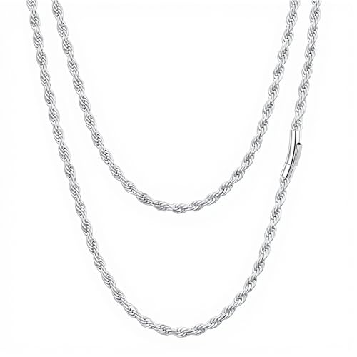 Twist Chain Necklace 2/3/5/8MM Braided Rope Chain Necklace for Men Stainless Steel Rope Jewelry for Men & Women Rope Chain for Pendant 18/20/22/24 Inch with Delicate Gift Box - size: 24 inches, style: 3mm width-steel