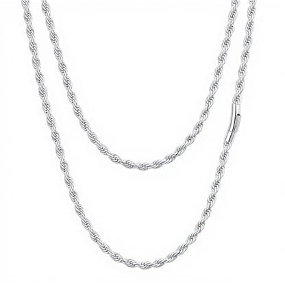 Twist Chain Necklace 2/3/5/8MM Braided Rope Chain Necklace for Men Stainless Steel Rope Jewelry for Men & Women Rope Chain for Pendant 18/20/22/24 Inch with Delicate Gift Box - size: 24 inches, style: 3mm width-steel