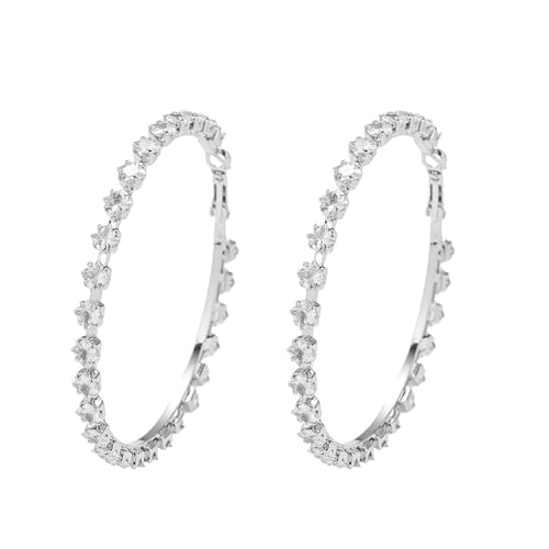 Mult-colors Cubic Zircon Hoop Earrings for Women Lightweight Hypoallergenic Jewelry for Sensitive Ears for Women Large Big Hoop Earrings DTE-GG60S - color: 6cm Silver CZ YXE057S-W