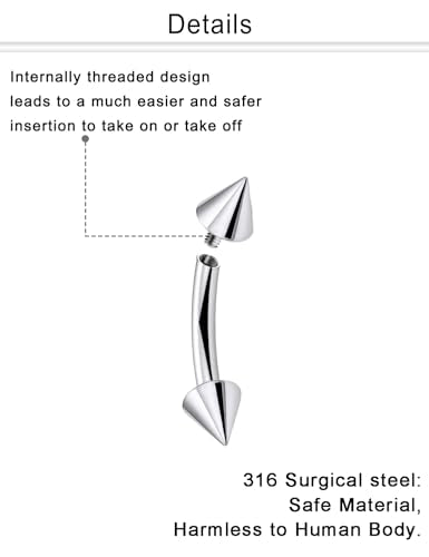 Eyebrow Piercing Jewelry Internally Threaded Surgical Steel Curved Barbell Tiny Eyebrow Ring Vertical Labret Lip Jewelry Ear Rook Navel Small Belly Button Ring for Women Men 18g 16g 14g - color: silvertone,18g