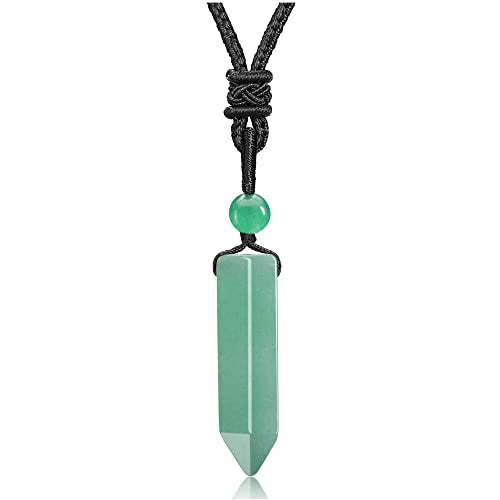 Top Plaza Healing Crystal Stone Necklaces for Men Hexagonal Pendant Necklaces Adjustable Braided Rope Natural Gemstone Necklace Jewelry Christmas Gift for Dad, Husband - color: Green Aventurine