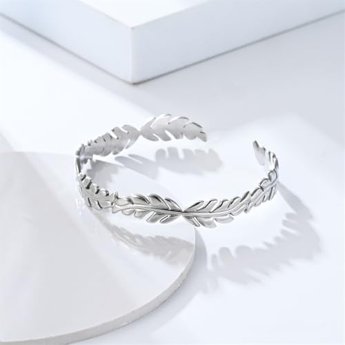 Womens Cuff Bracelets Heart Open Bangle Jewelry - color: Leaf Silver