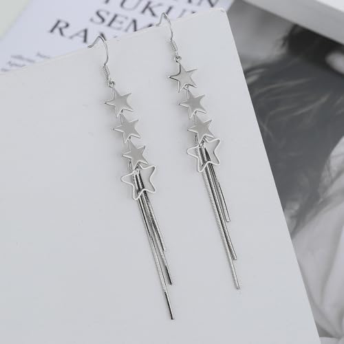 925 Sterling Silver Dangle Earrings with Charms Heart, Water drop, Moon, Star Long Drop Earring for Women Jewelry Gifts Hypoallergenic - color: star tassel