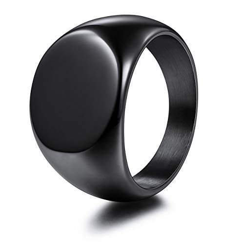 MeMeDIY Personalized Engraved Initial Monogram Oval Signet Ring for Men Women Customize Stainless Steel Letter Rings Valentine's Day Gift Jewelry, Bundle with Ring Size Adjusters - color: B1: Black - Blank