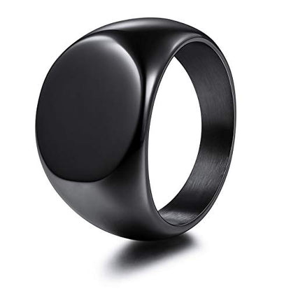 MeMeDIY Personalized Engraved Initial Monogram Oval Signet Ring for Men Women Customize Stainless Steel Letter Rings Valentine's Day Gift Jewelry, Bundle with Ring Size Adjusters - color: B1: Black - Blank