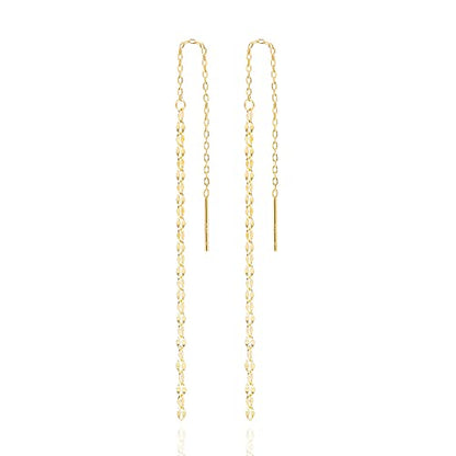 Long Chain Drop Earrings for Women, 925 Sterling Silver, Dainty Dangling Elegant Earrings for Daily Wear, Gift for Her - color: 4.4" Kiss Chain Gold