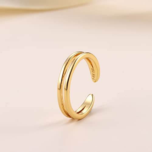14K Gold Plated Toe Rings for Women | Adjustable Thin Toe Ring, Minimalist Open Band, Summer Beach Foot Jewelry - color: 2 Row Gold
