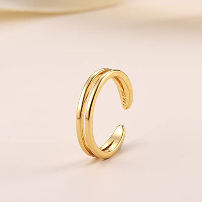 14K Gold Plated Toe Rings for Women | Adjustable Thin Toe Ring, Minimalist Open Band, Summer Beach Foot Jewelry - color: 2 Row Gold