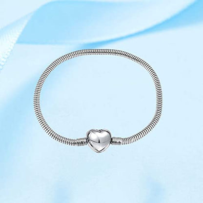 KunBead Women Heart Clasp Snake Chain Charm Bracelets for Women for DIY Jewelry Making Compatible with Pandora Charms - style: 19CM(7.5 inch)